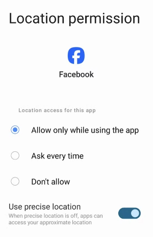 turn on facebook location permission android