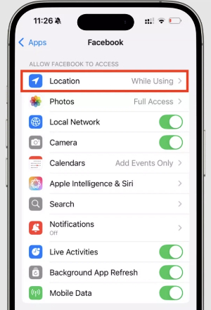 turn on facebook location permission iphone