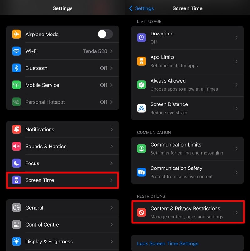 access content and privacy restrictions