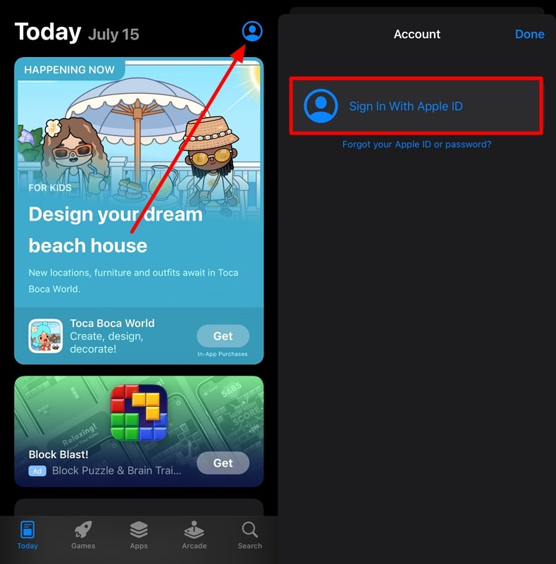sign into app store