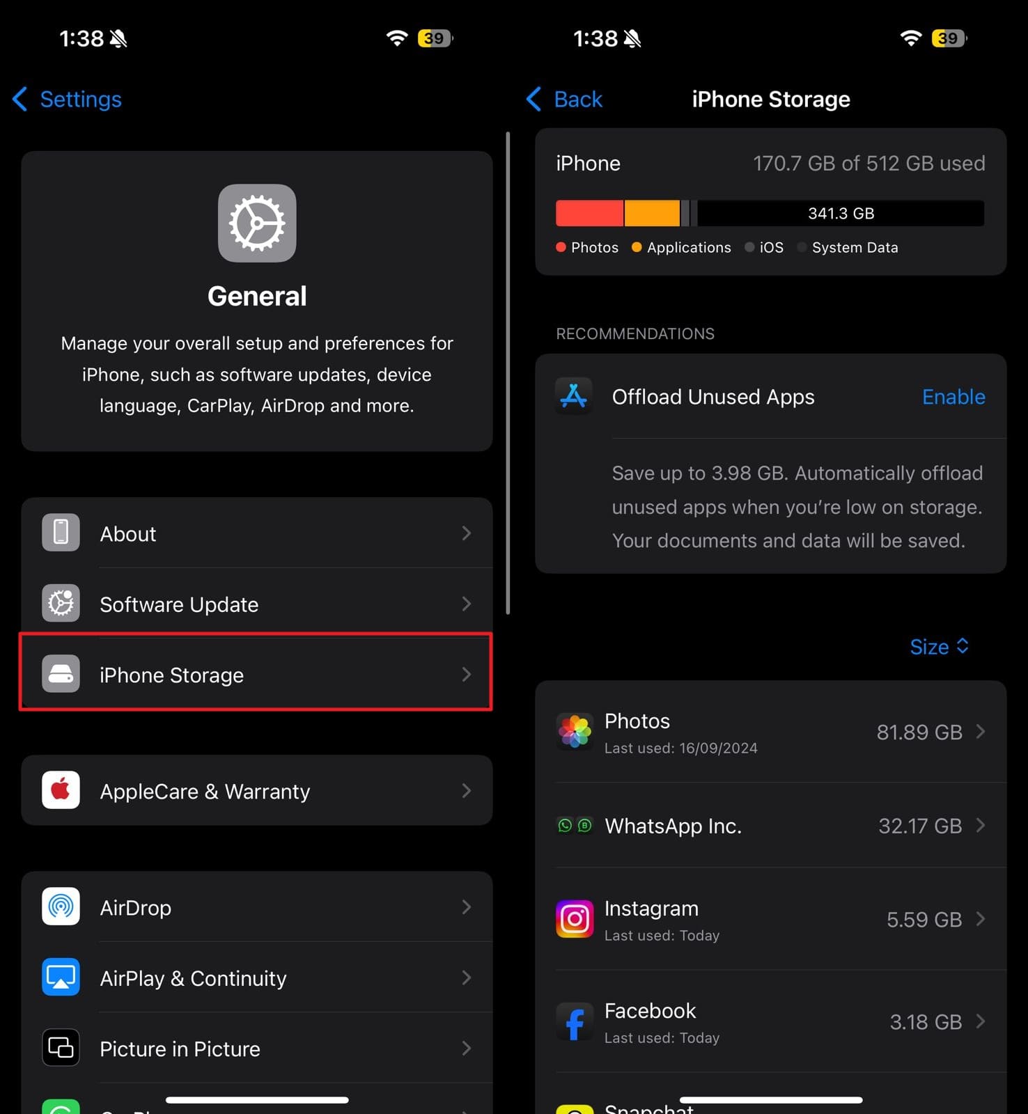 clear the iphone storage