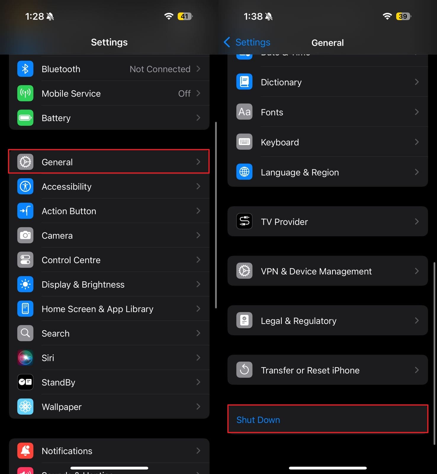 tap the shut down option