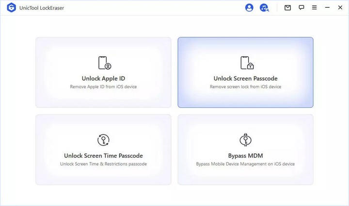 UnicTool LockEraser Unlock Screen Passcode interface