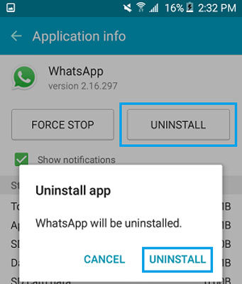 uninstall whatsapp