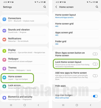 how do i unlock my home screen layout on android