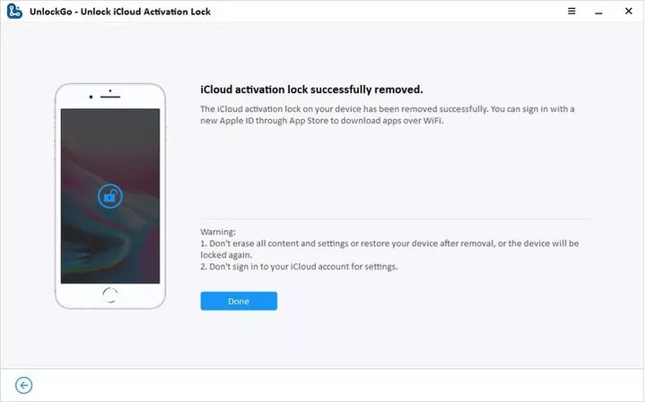 UnlockGo iCloud Activation Lock successfully removed