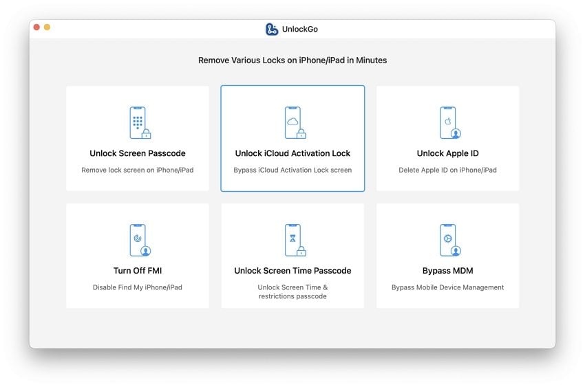 unlockgo guide - unlock icloud ios 15.7 main interface