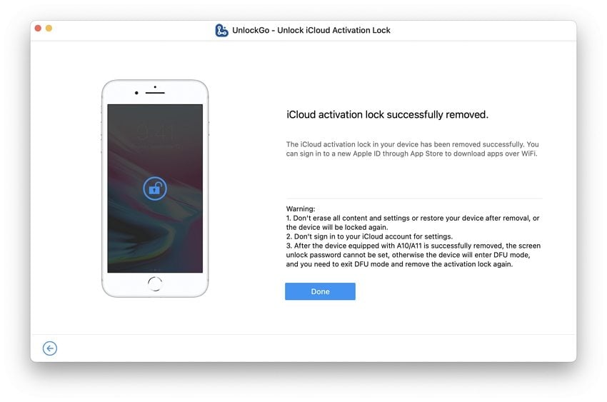 unlockgo guide - icloud activation removal is finished