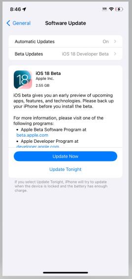 update ios 18 developer beta