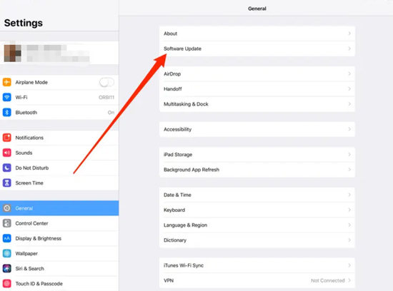 Update iPad in Settings
