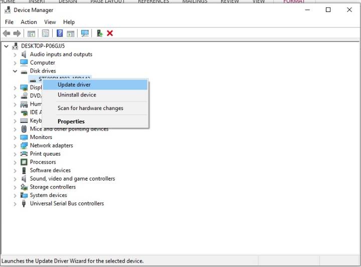 Update SD card driver in Device Manager