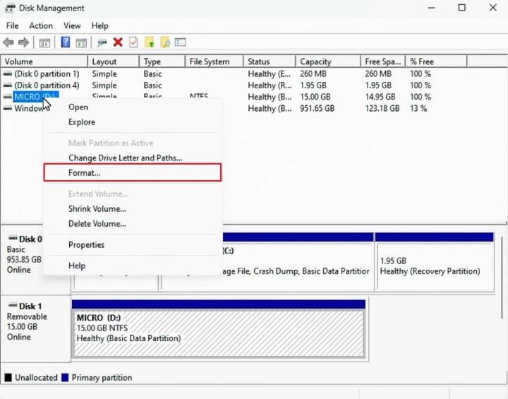 choose usb drive to format