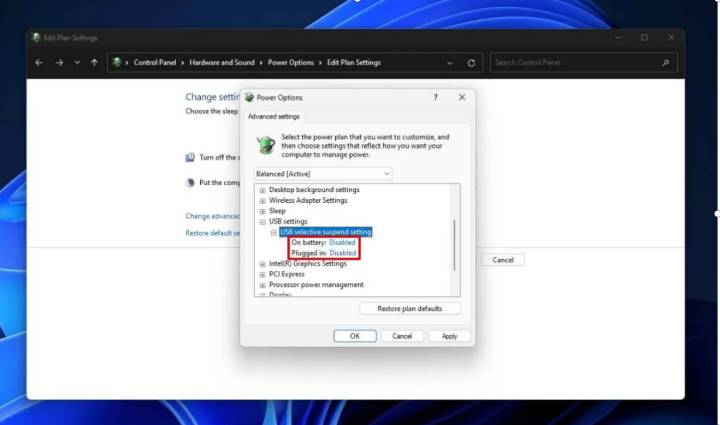 Disable USB selective suspend