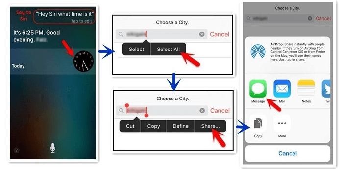 choose “Message” as the method of sharing