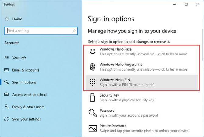 different sign in options