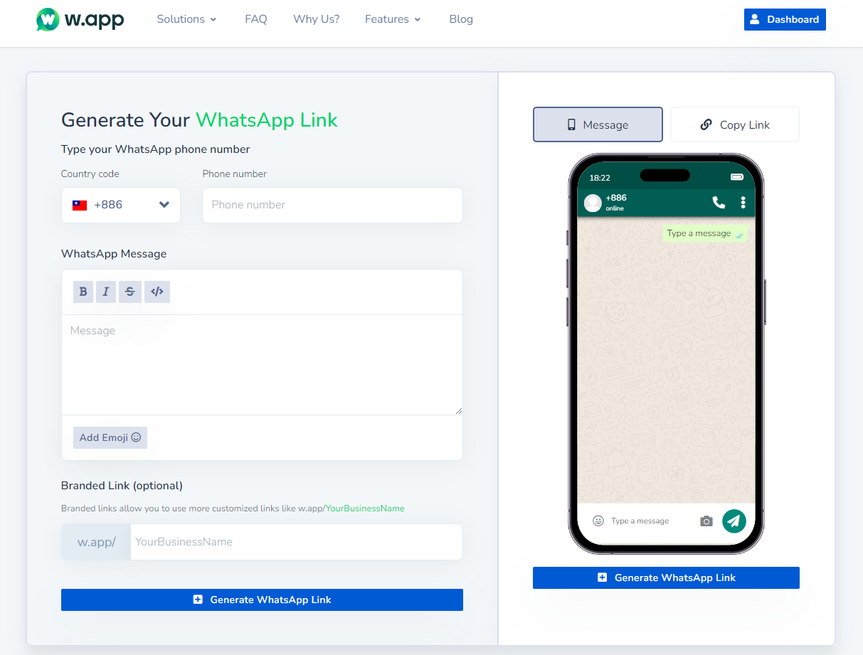 how to create whatsapp link without showing number