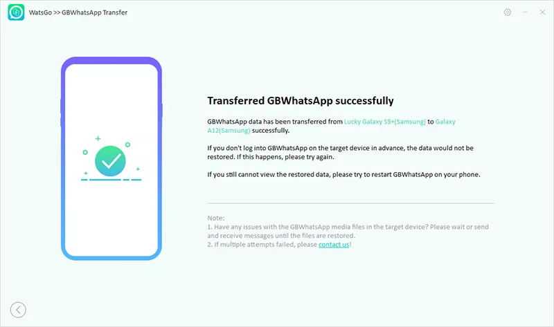 gbwhatsapp transfer successfully