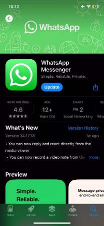 locate whatsapp update in app store