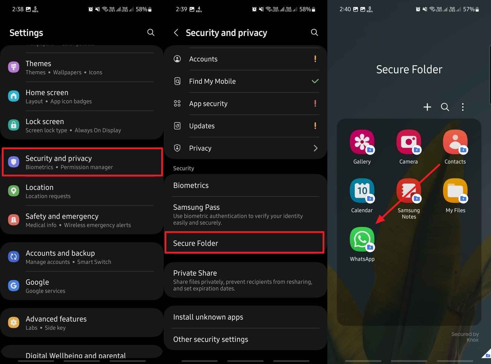 access secure folder to find whatsapp