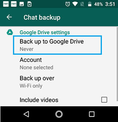 whatsapp back up to google drive