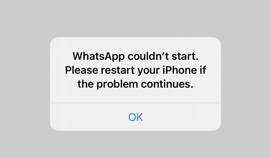 whatsapp couldn't sart please restart your iphone