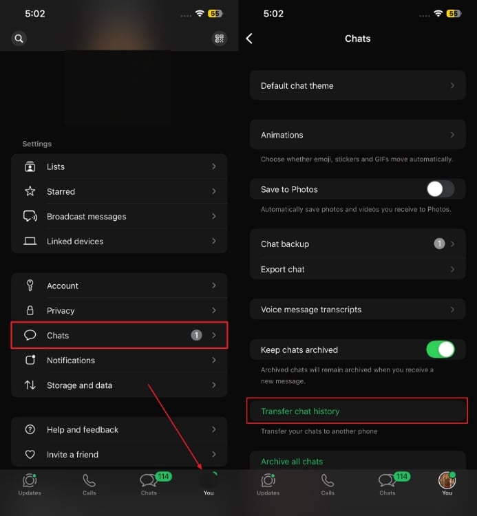access whatsapp transfer chat history