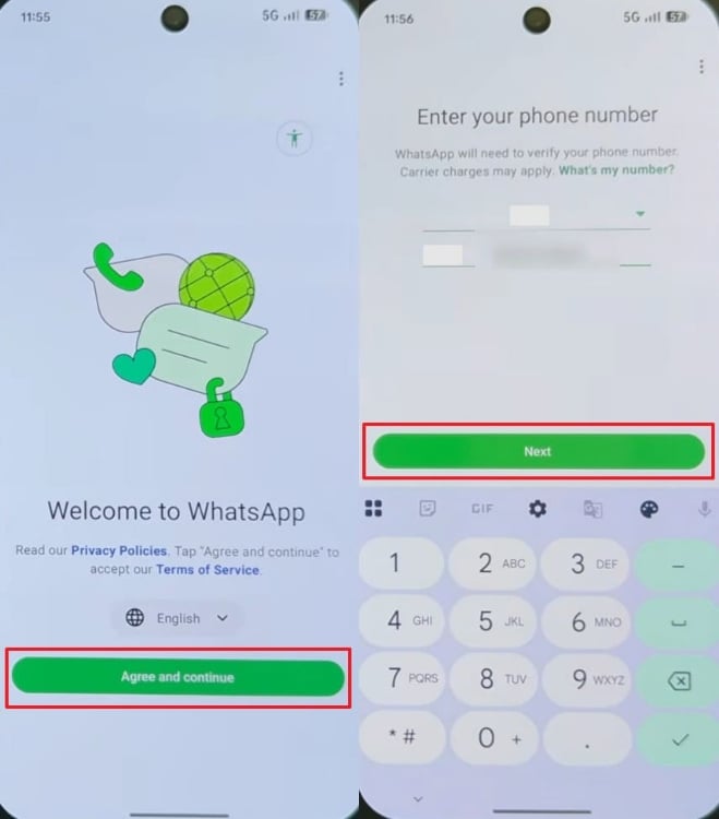 setup whatsapp app on android