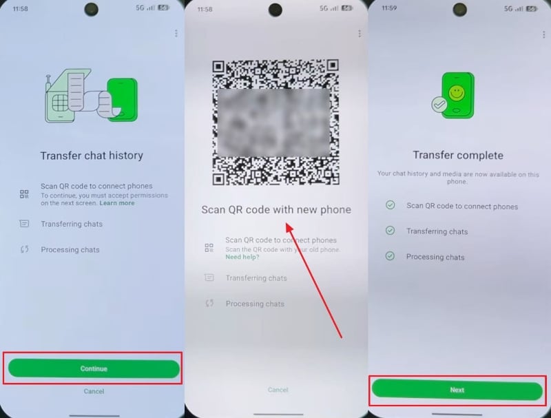 click transfer chat history on android