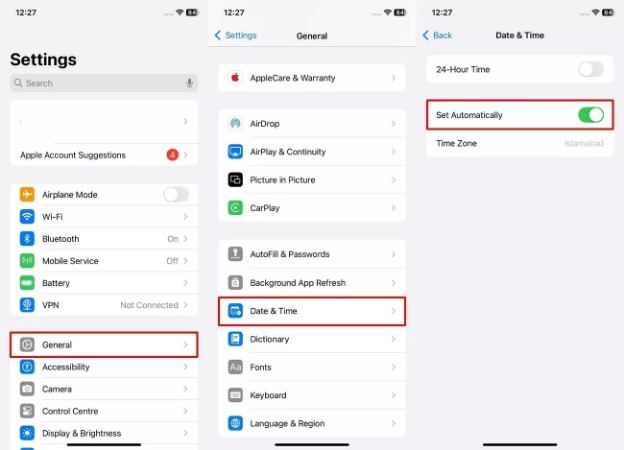 set automatically date & time iphone