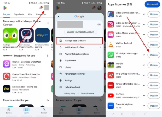 search and update whatsapp android