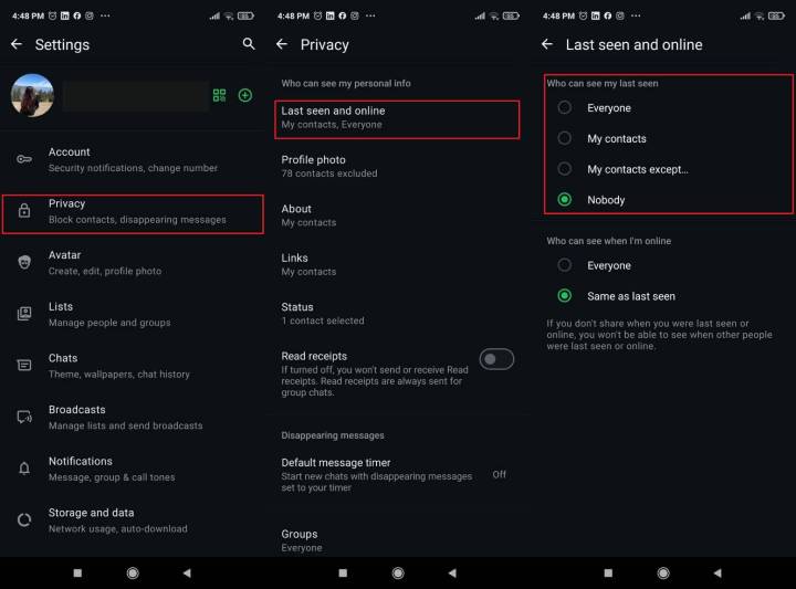 view last seen on android