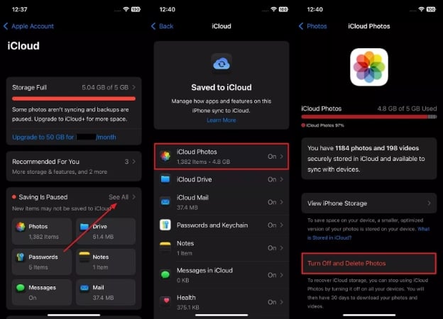 turn off and delete icloud photos