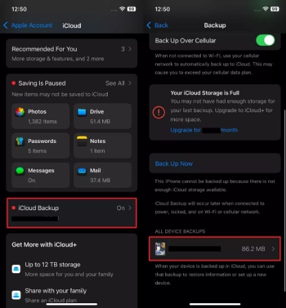 press icloud backup and choose device