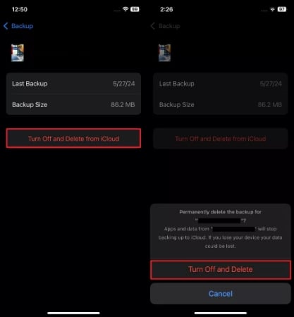 turn off and delete from icloud