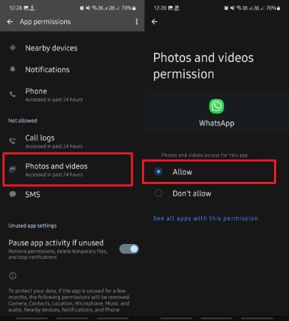 give permission to photos and videos