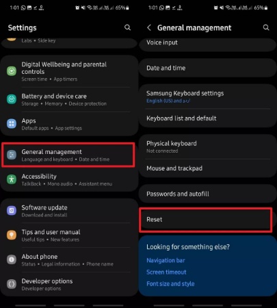 tap the reset option
