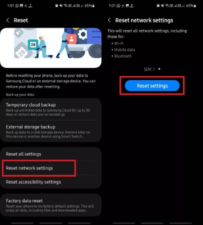 reset android network settings