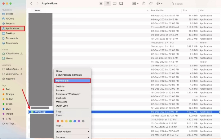 move to bin from applications