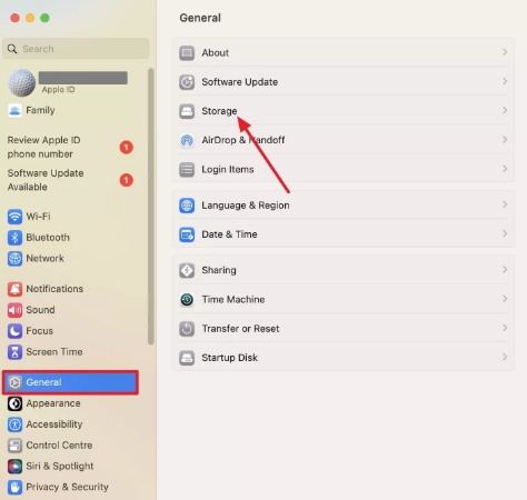 locate storage from general settings