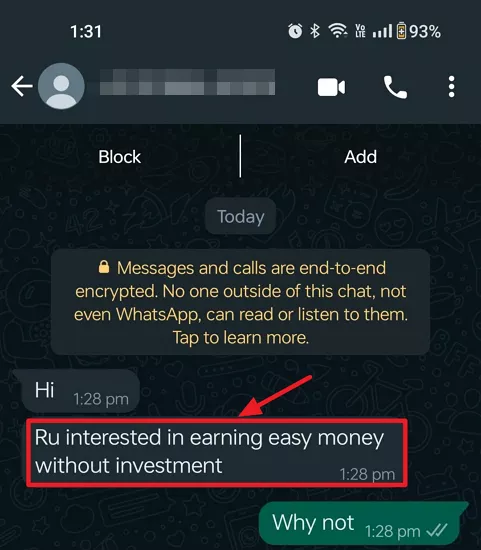 whatsapp spam example