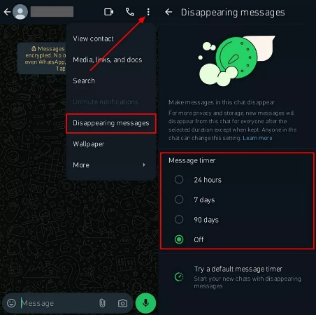 enable disappearing messages feature