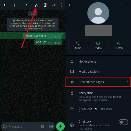 locate starred messages from chat