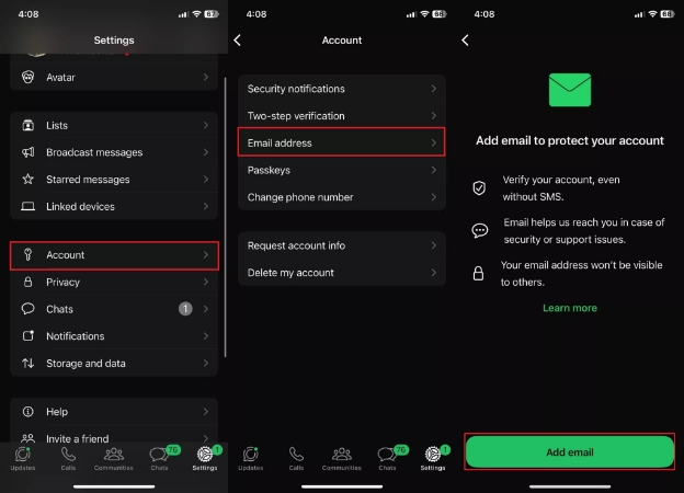 press add email from email address