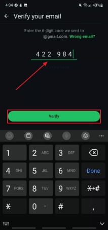 enter code and verify