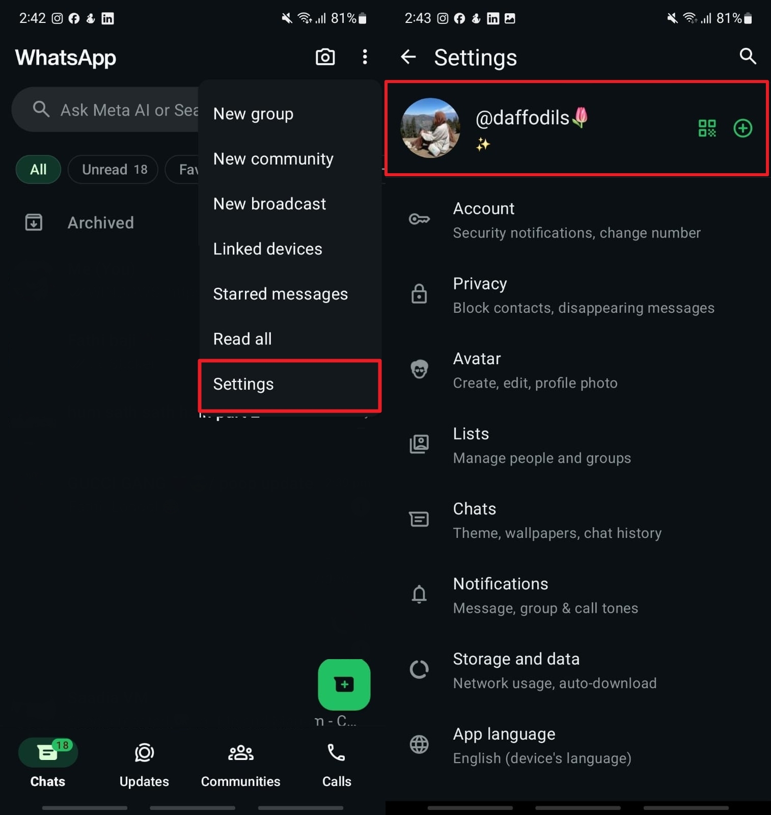 access username in whatsapp android