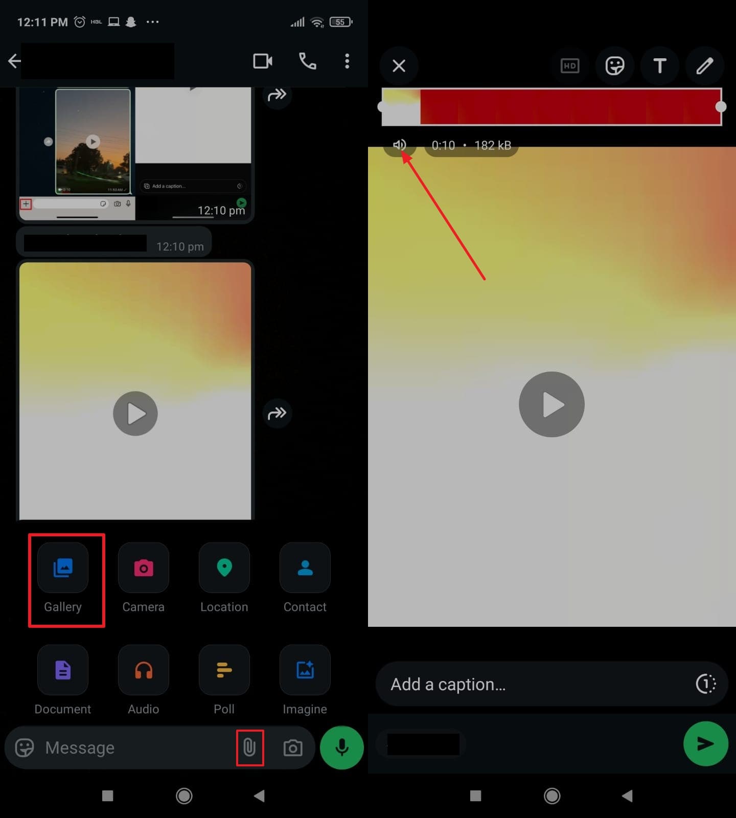 tap gallery and press sound icon