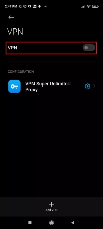 search vpn and disable it