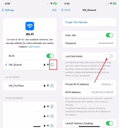 turn off low data mode