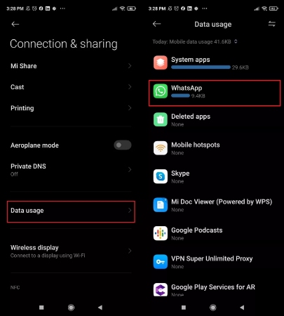 press data usage to deactivate