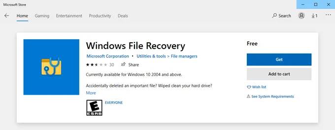 windows file recovery store